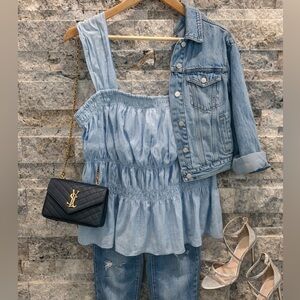 H&M Light Blue Smocked Blouse size L